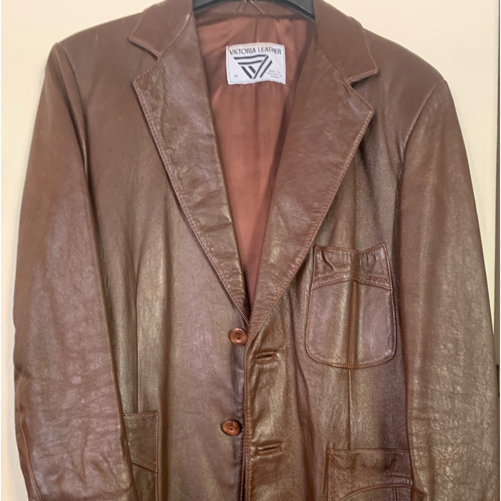 Men’s Vintage Brown Leather Jacket by Victoria Leather Sz. 40. From 60s -70s